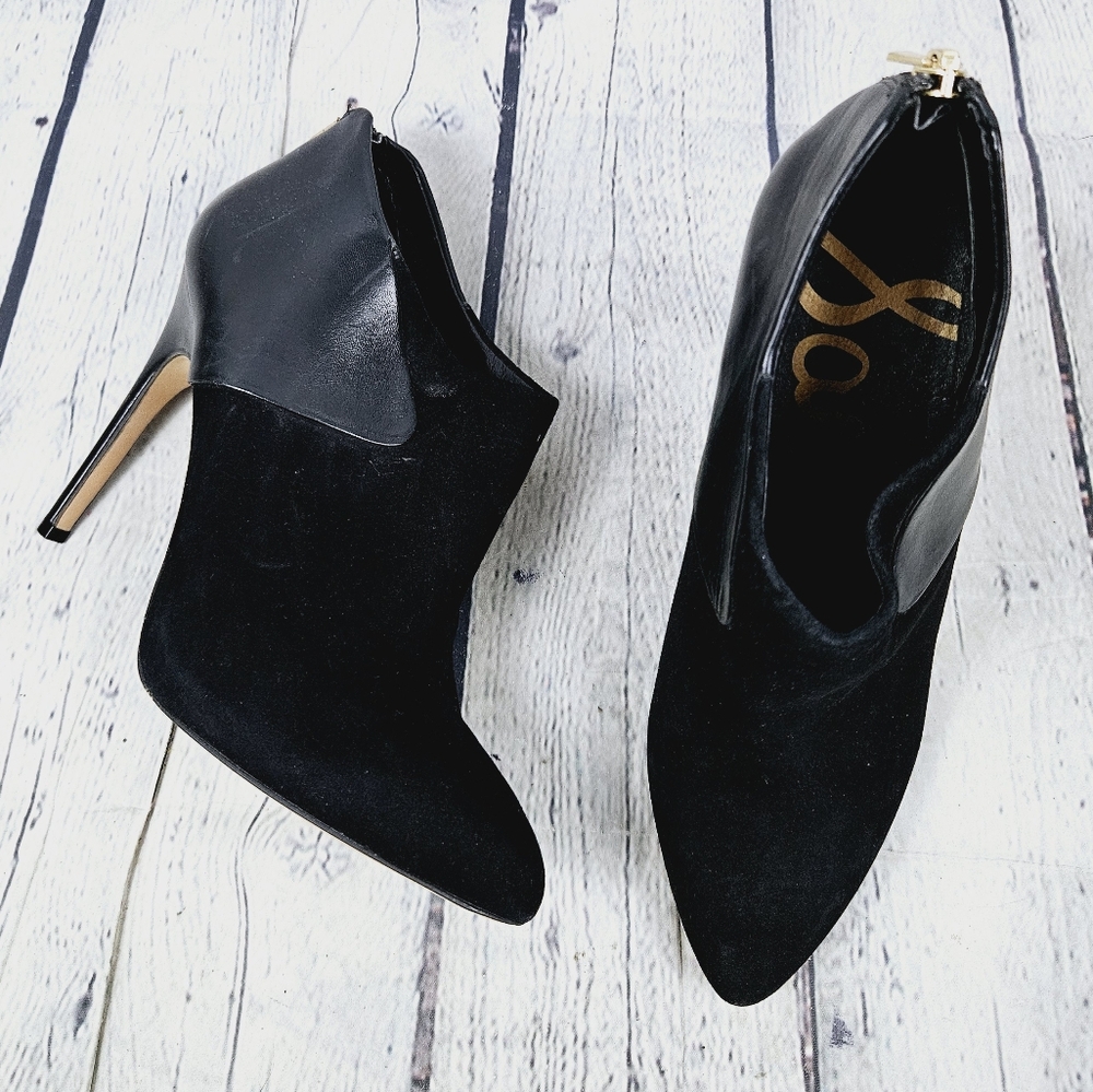 SAM EDELMAN | leather stilleto heel zip pointed toe booties shoes